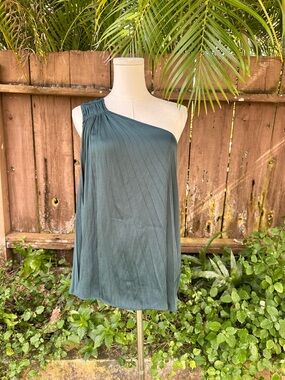 Banana Republic One-Shoulder Pleated Top Luxury Teal Size M